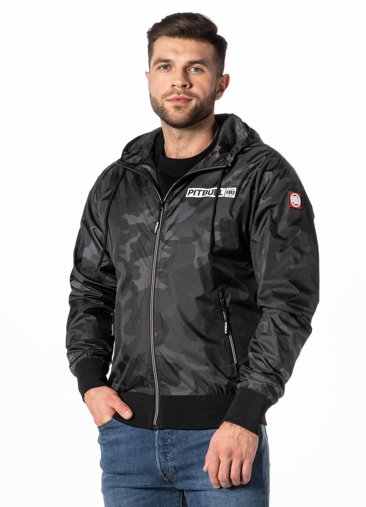 Men's hooded jacket Athletic Hilltop - All Black Camo